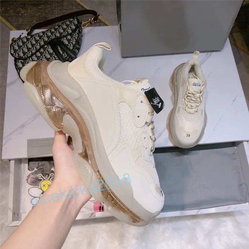 Paris Casual Shoes Triple S Clear Sole Trainers Pappa Sko Sneakers Svart Silver Kristall Rose Guld Herr Kvinnor Överlägsen kvalitet Chaussures