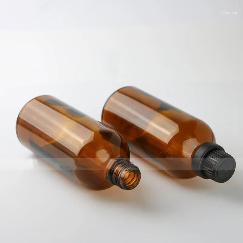 420pcs/lot 100ml Amber Essential Oil Bottles Refillable Glass Bottle With Black Screw Cap For Cosmetics Packing Free 1