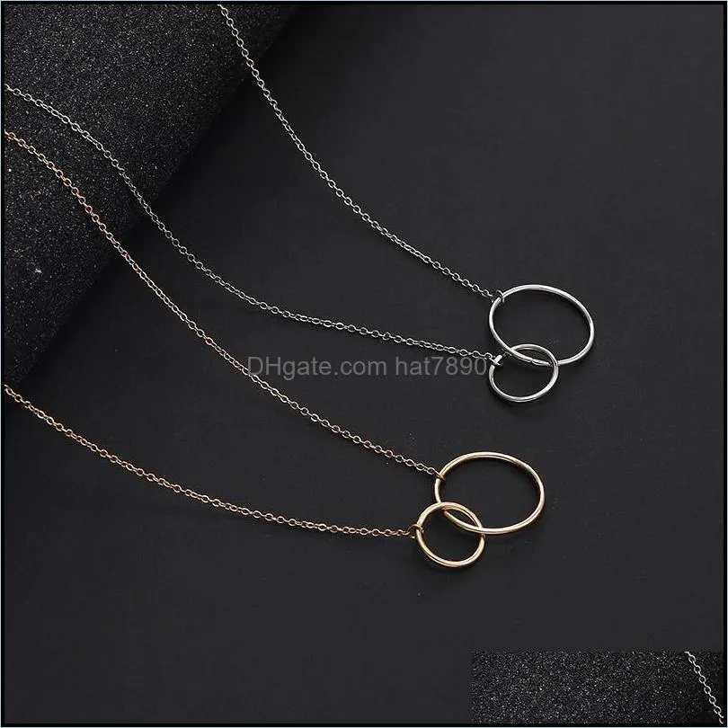 Fashion Simple Double Circle Wind Charms Pendant Necklaces for Women Accessories Number 8 Gold Silver Copper Chain Necklace Girlfriend