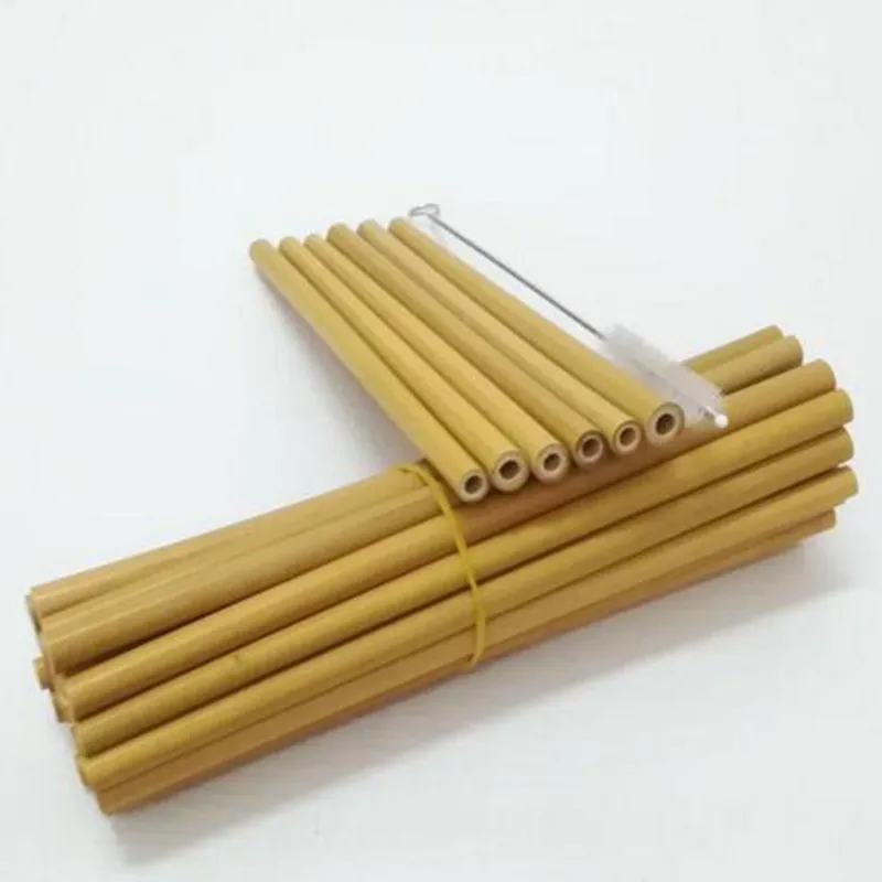 Bra kvalitet 20cm återanvändbar gul färg bambu muggar Straws Eco Friendly Handcrafted Natural Drinkware Drinking Straw K13