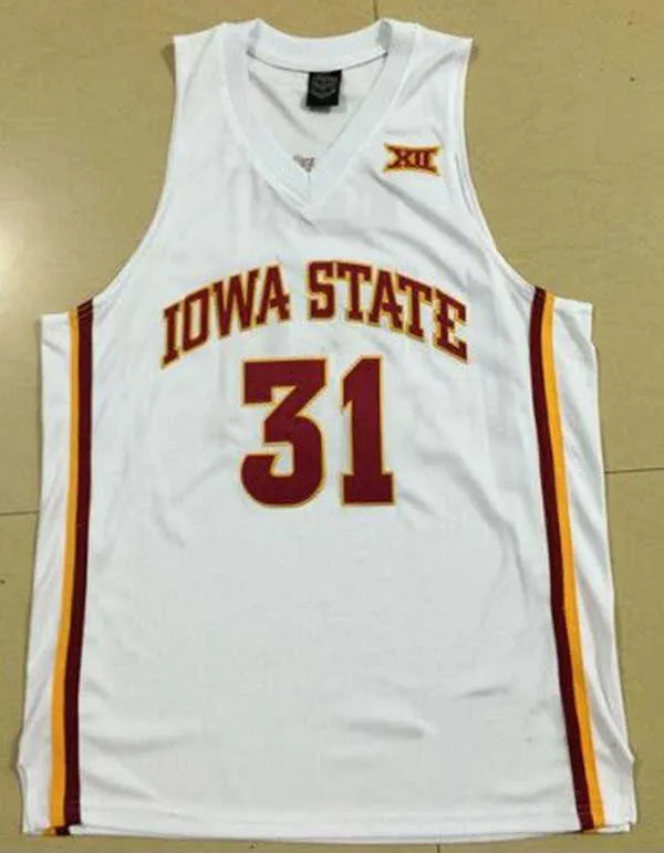 Mens 31 Georges Niang Iowa State Red White Yellow Basketball Jersey Anpassad valfritt nummer och namntröjor Sömda broderier