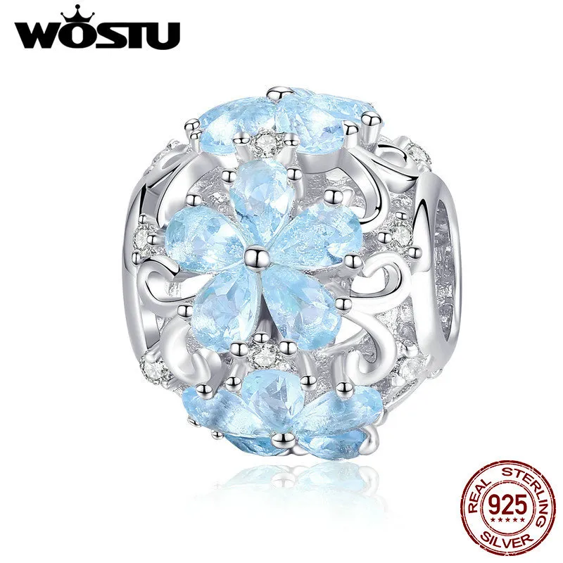 WOSTU Design 925 Sterling Silver Élégant Bleu Daisy Charm Perles Fit Original DIY Marque Bracelet Fabrication de Bijoux Dropship CQC941 Q0531