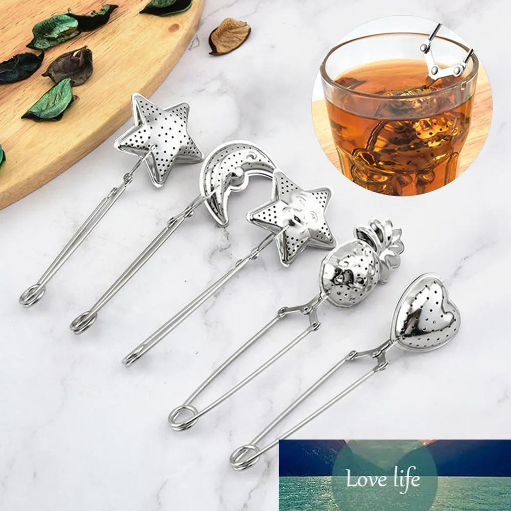 Moon Shaped Stainless Steel Tea Bag Strainer Mesh Reusable Filter Infuser Pincer Separator Teaware Kitchen Accessories Tools