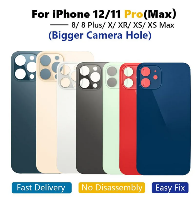 OEM 큰 구멍 다시 유리 아이폰 8 8plus x xs 11 12 프로 최대 배터리 백 유리 뒷면 커버 하우징