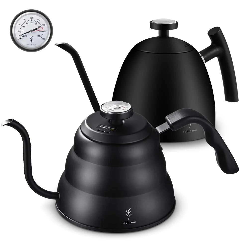 Coffee Kettle 1.5L 1.2L 1.0L Pour Over Coffee Tea Pot Kettle Drip Kettle Gooseneck Stainless with Thermometer Insulated Handle 210309