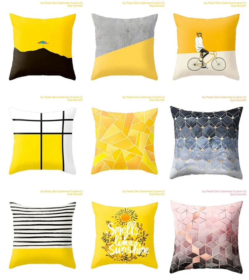 pillow case cover 45*45cm geometry print throw car back cushion sofa North Europe Pineapple leaf yellow 10pcs