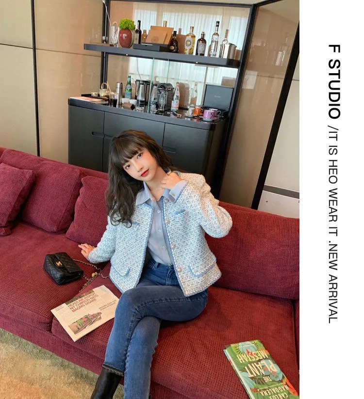 QW38 Coréen Femme Blanc Tweed Basique Veste Manteau Femmes 2022 Vêtements Manteaux Pour