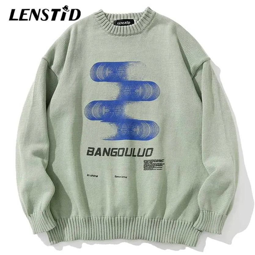 Lenstid Erkekler Hip Hop Örme Jumper Sweaters Yaratıcı Desen Baskı Sokak Giyim Harajuku Sonbahar Hipster Sıradan Örgü Saklama Saklama 220125