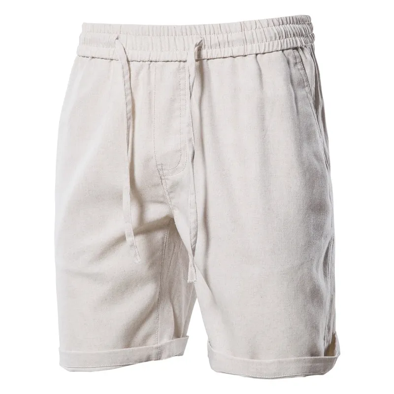 Aiopeson 100% Bomull Linen Mäns Shorts Solid Färg Högkvalitativ Sommar Hem Slitage För Beach Board 210714