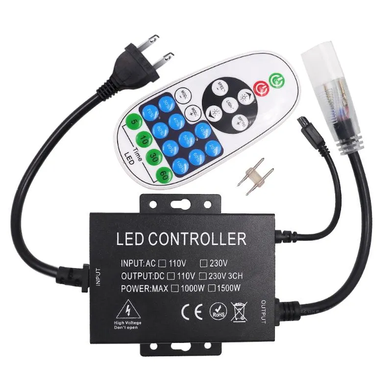 Alimentation électrique 1500W, variateur 110V 220V, avec télécommande IR 23 touches, prise d'alimentation EU/US pour bande lumineuse LED couleur simple de 100m