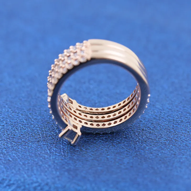 Rose Gold Plated Triple Spiral Stacked Wedding Rings 925 Sterling