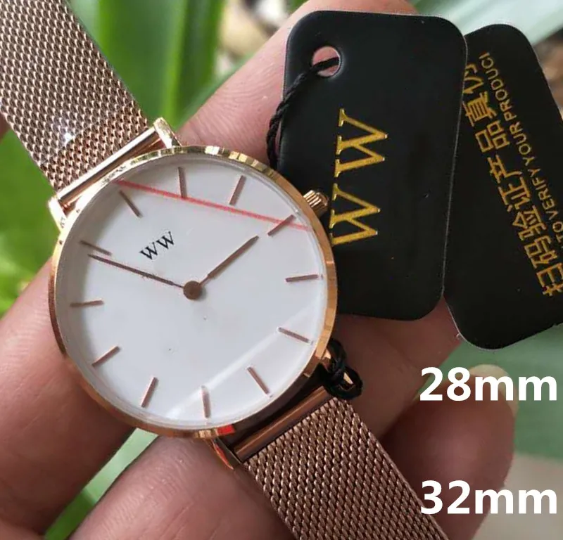 مصمم للسيدات wristwatch النقي الصلب المقاوم للصدأ ww3a dw 36mm 32mm 28mm Quartz Fashion Superior Rose Gold Fashion Watch Montre de Luxe