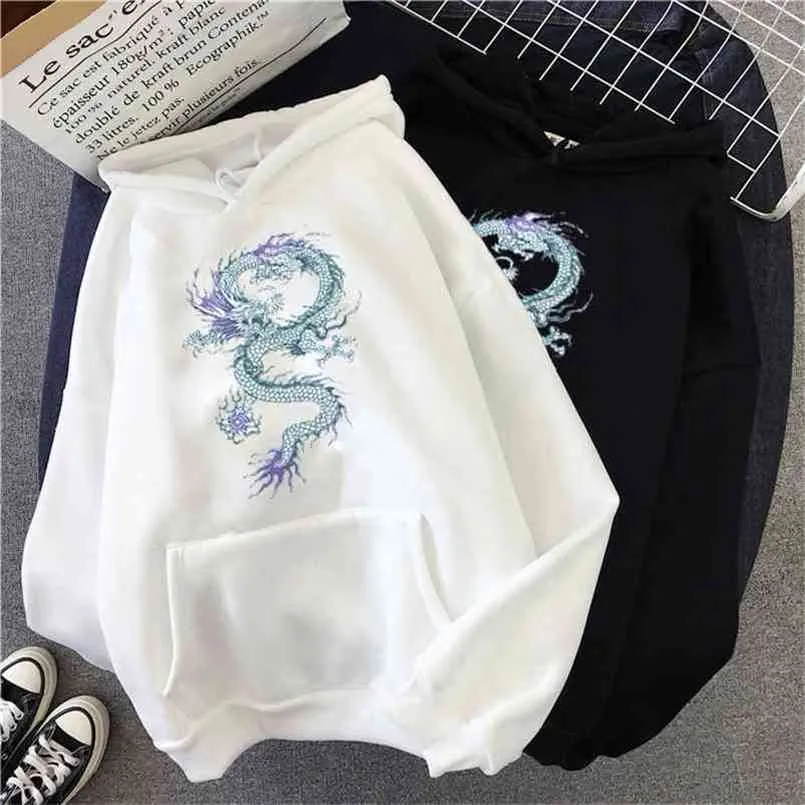 Cool Dragon Plus Size Imprimir Moletom Tops Oversized Hoodies Fêmea Pullovers Casual Hoody Harajuku Estilo Coreano Roupas 210809