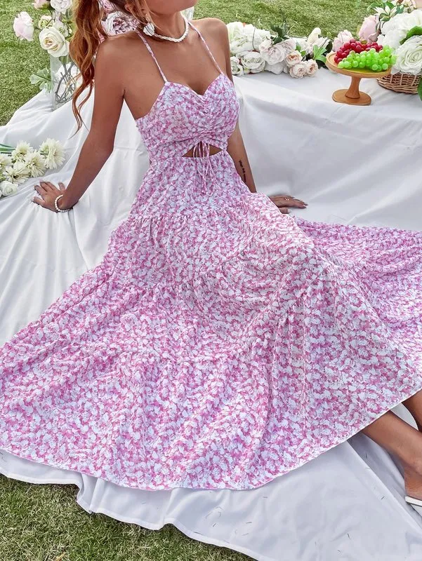 criss cross tie back floral embroidery mesh cami dress Criss Cross Tie Back Floral Embroidery Mesh Cami Dress Summer Vacation  Elegant