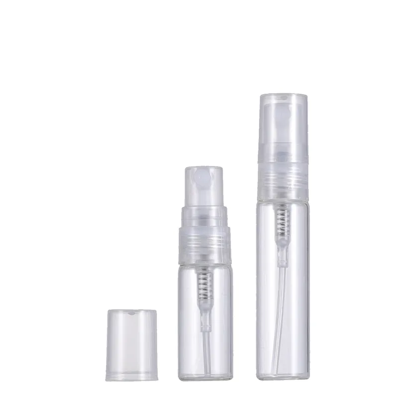 Großhandel 2 ml 3 ml 5 ml 10 ml kleine Glassprühflasche leerer transparenter kosmetischer Parfümbehälter mit Nebelzerstäuberdüse für Probe und Reisen