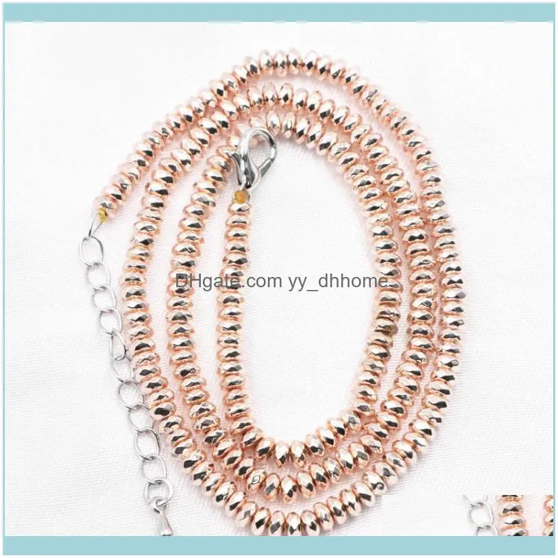 Elegant Rose Gold Color Hematite Beads Chain Choker Necklace For Women Energy Natural Stone Necklaces 2x4mm Jewelry 18inch A822