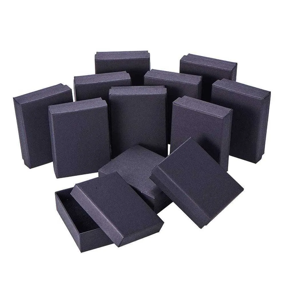 Pandahall 18-24 pcs lot Black Square Rectangle Cardboard Jewelry Set Boxes Ring Gift boxes for jewellery packaging F80 210713253C