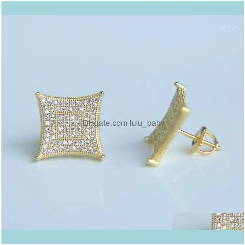 Stud Jewelrystud Hip Hop Men Sier Renk Sidacını Küpe Parlayan CZ Kübik Zirkonya Kare Küpe Vidalı Kadınlar Bling Modaya Mühendik Mücevher1 D