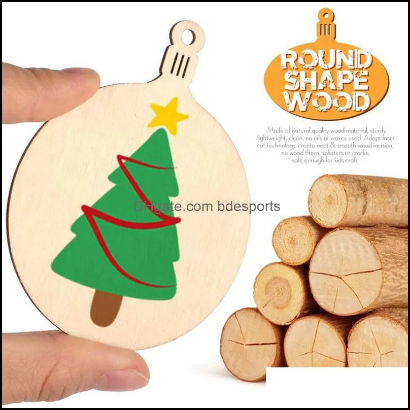 Christmas Decorations 100Pcs DIY Wooden Balls Craft Decoration Hanging Tag & 30Pcs Unfinished Wood Slices With Bark