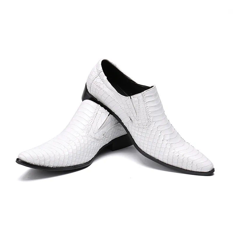 Wiosna Wysokiej Jakości White Snake Skin Slip On Men Dress Buty Prawdziwej Skóry Party Wedding Mieszkania Formalne Loafer Sapato Masculino