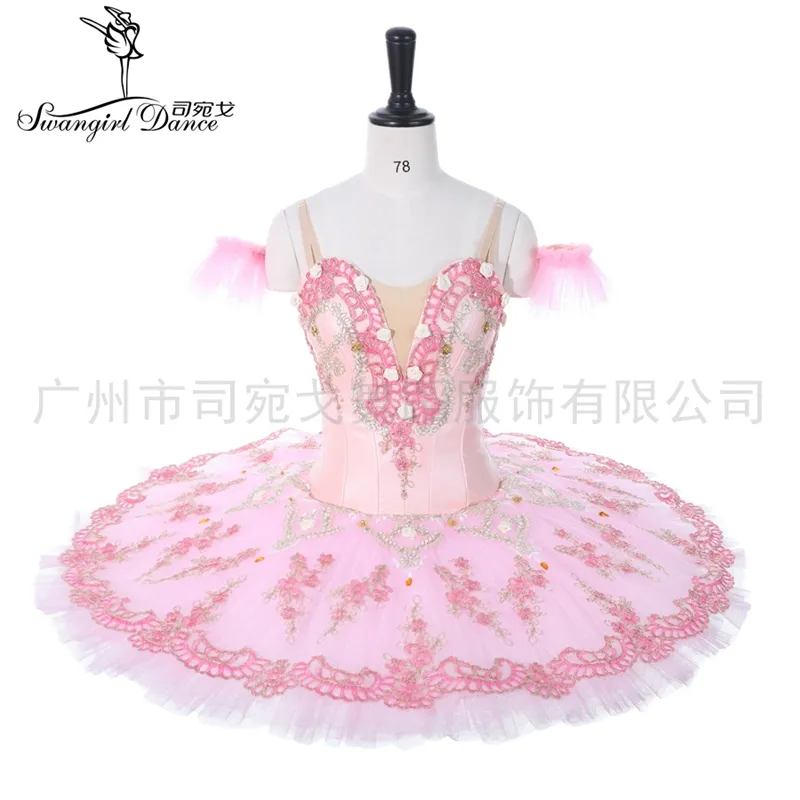 Adult Professional Ballet Tutus Cream Pink Platter Performance Fairy Doll Pancake Tutus Women Classical Ballet Stage Costumes BT9055