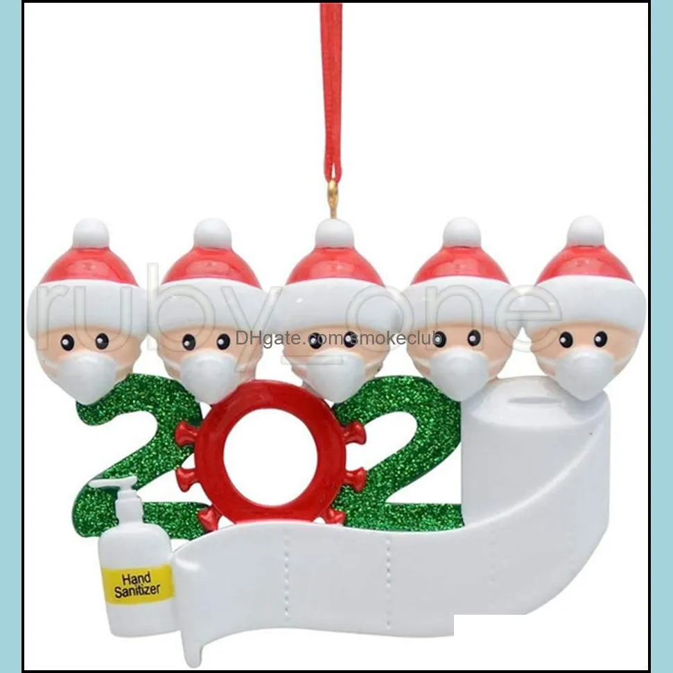 Christmas Tree Hanging Ornament 2020 Family Of 2 3 4 5 6 7 Santa Claus Pendant Ornament Social Distancin Xmas Party Decorations