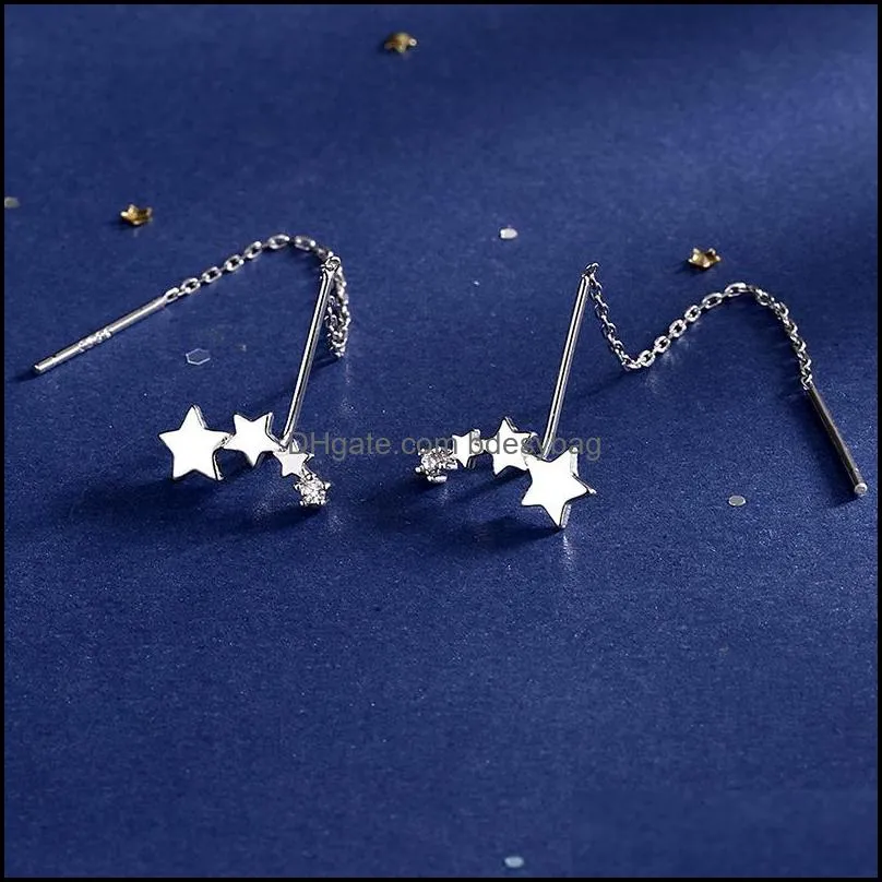 Stud Fashion Women Earrings Elegant Pentagram Star Zircon Long Ear Line Accessories Jewelry Girl Gift