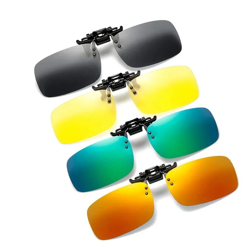 Men Women Polarized Clip On Sunglasses For Driving Cycling Night Vision Yellow Square Sun Glasses With Clips Unisex