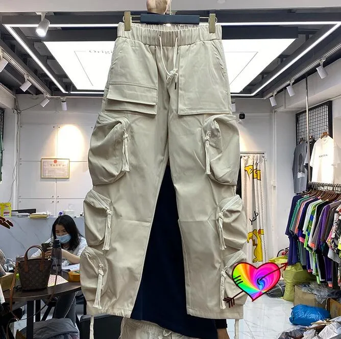 wholesale Multiple Pockets Cargo Pants Men Women High Quality Joggers Drawstring Zipper Sweatpants Track Trousers Embroidery