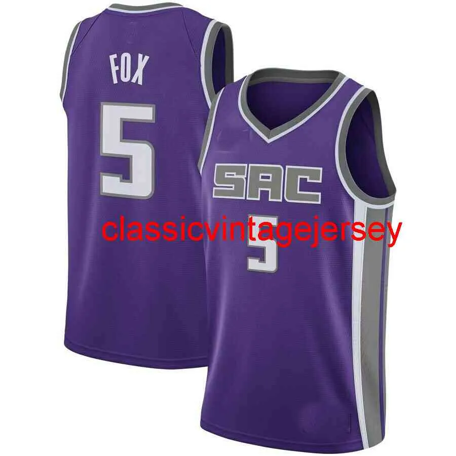 Novo 2021 De'aaron Fox Swingman Jersey costurará homens camisas de basquete juvenil Tamanho XS-6xl