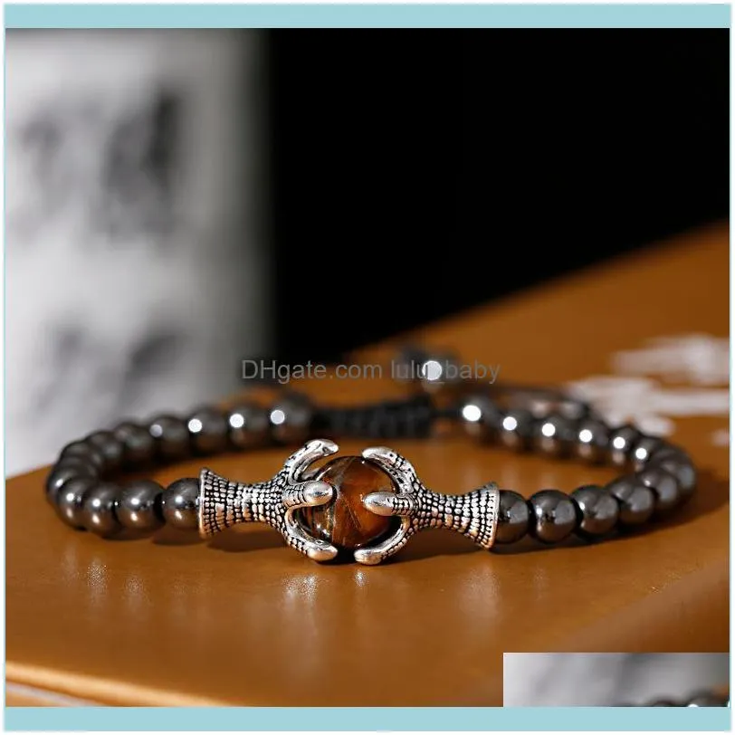 Beaded, Strands Fashion Men`s Casual Beaded Bracelet Natural Stone Hematite Alloy Dragon Claw Grab Tiger Eye Adjustable 2021