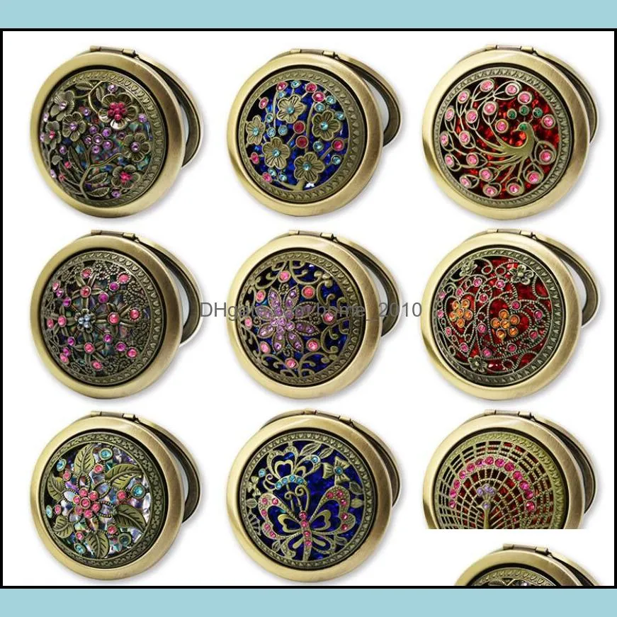 Mini Pocket Retro Vintage Style Butterfly/flower/Peacock Makeup Cosmetic Pocket Compact Stainless Mirror DHL Free