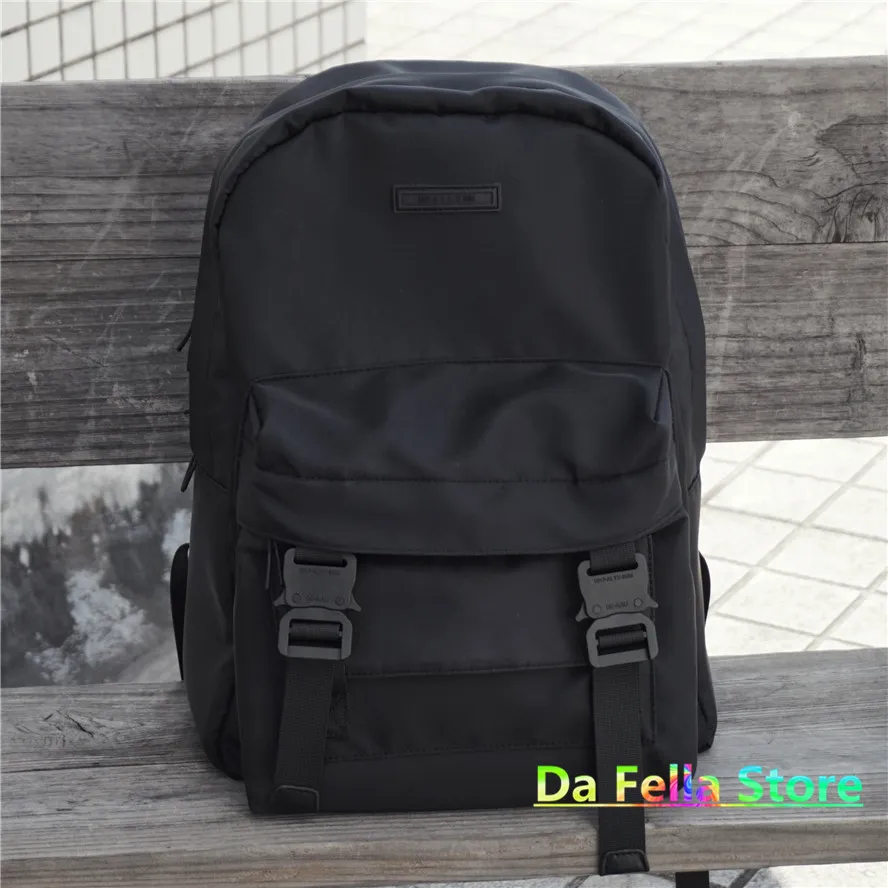 Mochilas casuais Preto Double Front Bolsos Homens Mulheres Sacos 1: 1 Qualidade Tático Nylon Borracha Patch Logo Saco