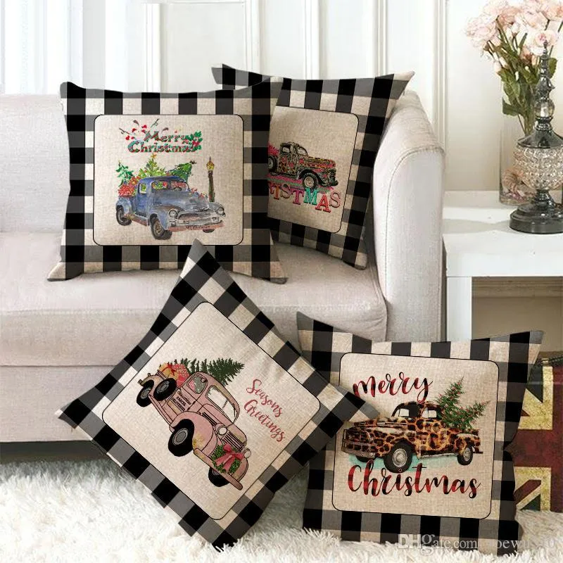 45x45 CM Christmas Pillow Case Pokrywa Wesołych Świąt Plaid Rzuć Poduszki Pokrywa Xmas Drzewo Elk Samochód Sofa Poduszki Dekoracji Home Decoration XVT1161