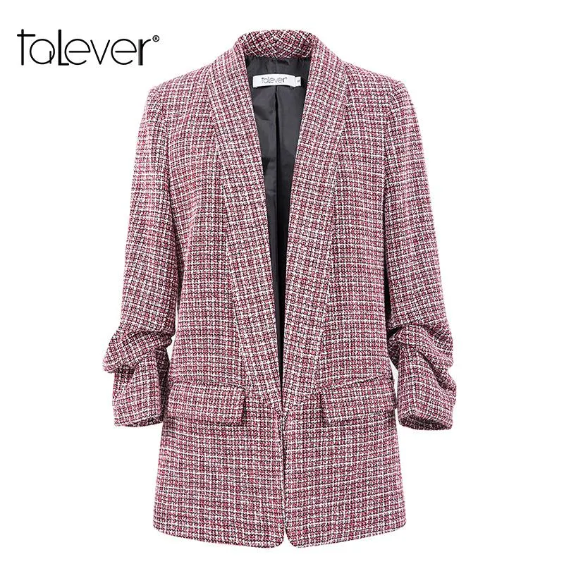 Women's Suits & Blazers Office Lady Thick Tweed Plaid Blazer Female Three Quarters Sleeve Slim Fit Jacket Winter Spring Women Jackets Outerw