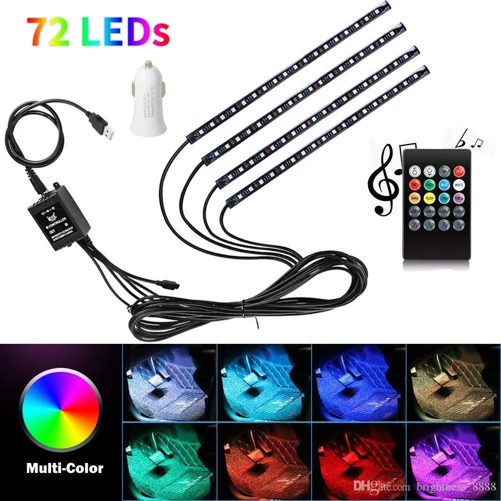 Car Interior Light 72 LED Multicolor Music LED Strip Lights Car Atmosphere Lights, LED Strip for Car Sound Active Function