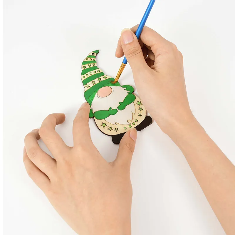 /Bag Christmas Tree Pendant Santa Claus Wood Chip Decor Children Hand-painted DIY Wooden Crafts Xmas Gift w-01226