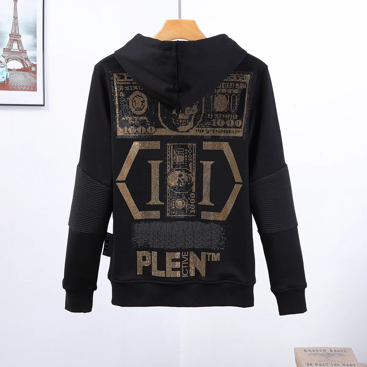 Plein Bear Marka Ciepły Gruby Bluza Hip-Hop Luźna Charakterystyczna Osobowość Czaszka Pullover Rhinestone Luksusowe Męskie Kapturem 81442