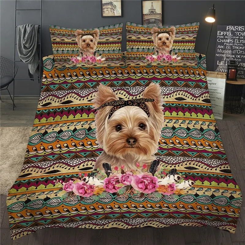 3D Bettwäsche Set Hund Blume Rose Druck Einzel Doppel Tier Bettwäsche Twin Voll Königin König Bettbezug Set Kinder erwachsene Schlafzimmer 210317