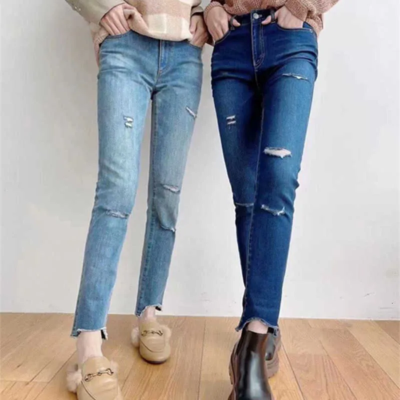 Loja de Marca Flagship 2021 Primavera e verão maré ins elástico fino buraco jeans