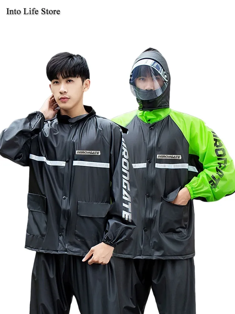 Vuxen Vattentät svart regnrockjacka för män Raincoat Rainbyxor Set Raincoat Men Motorcykel Elektrisk bil PVC Camping Gift