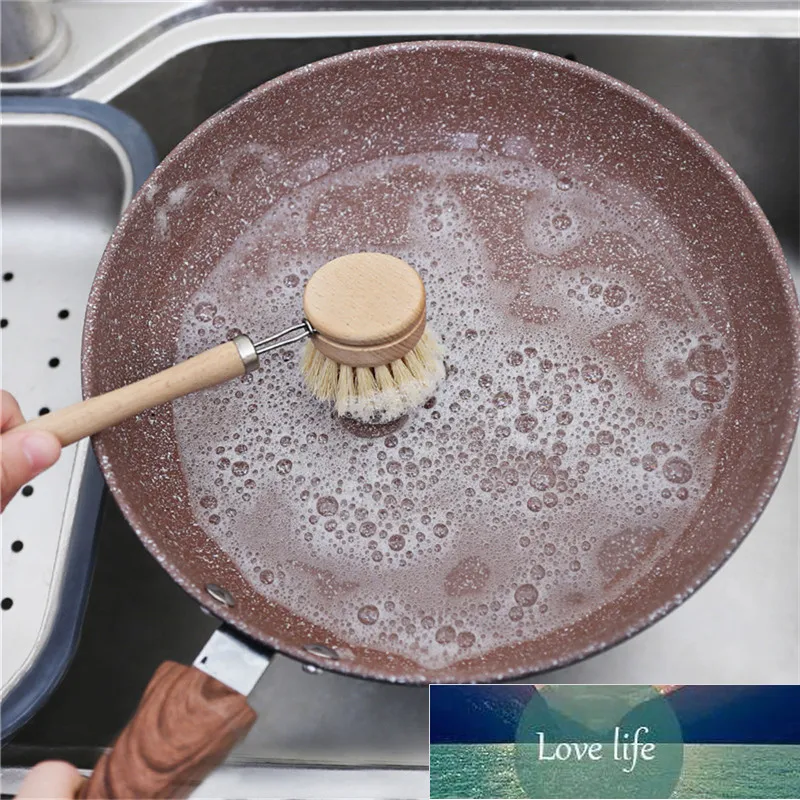VOGVIGO Natural Wooden Long Handle Pan Pot Brush Dish Bowl Washing Cleaning Brush Household Kitchen Cleaning Tools
