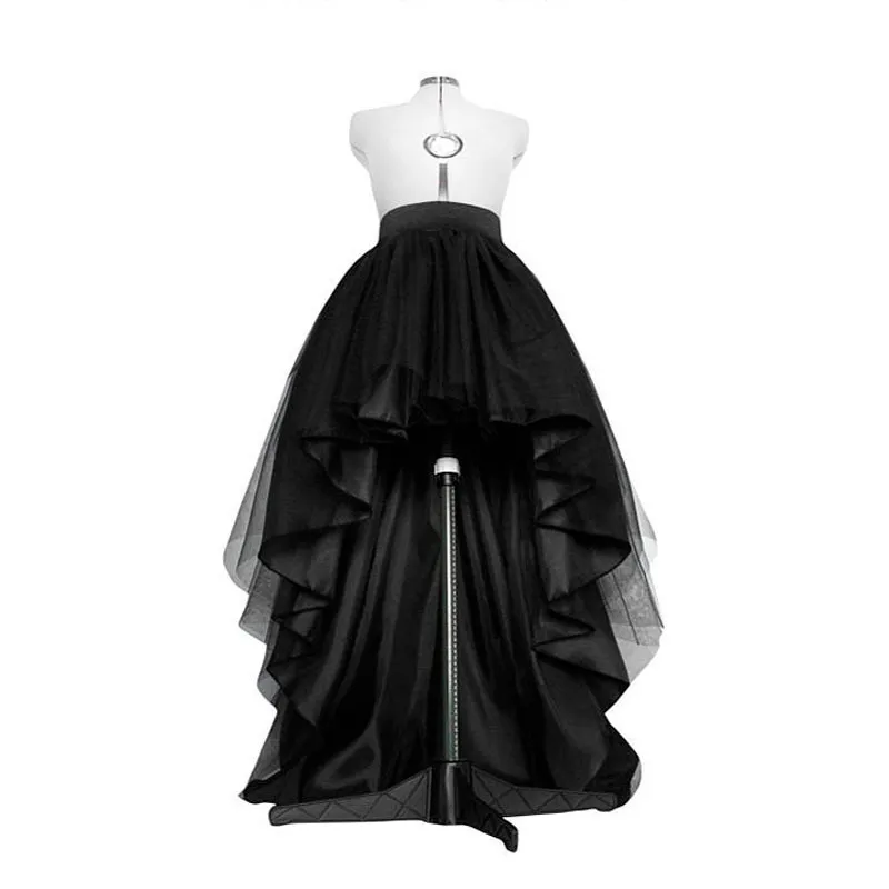 تنورة تول سوداء عالية منخفضة تنحنح غير متكافئة توتو طبقات فستان زفاف عالي الخصر مطوي تنورة حفلة موسيقية غالا أنيق Saia 210303