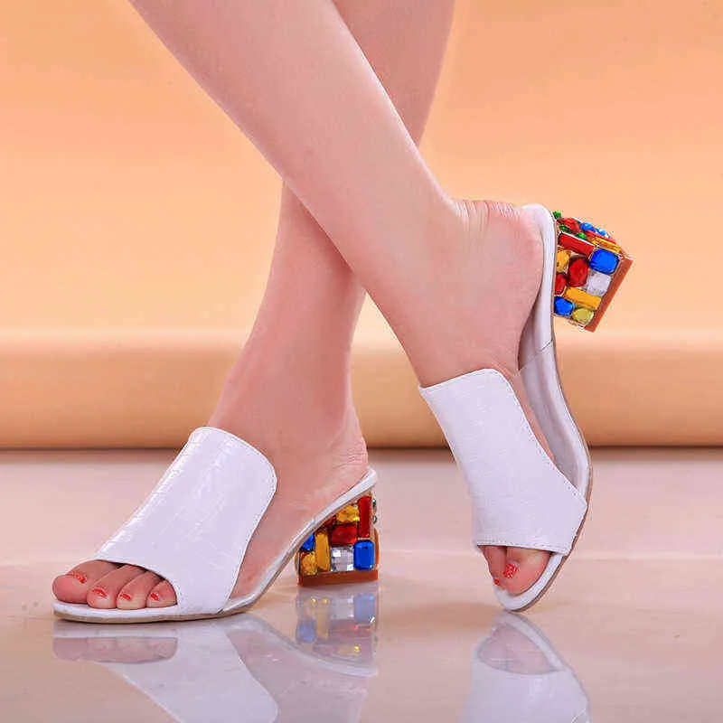 Woman Sandals Shoes Slippers 2022 Summer Style Wedges Pumps High Heels Slip on Bling Fashion Gladiator Shoes Women Pumps Y220221