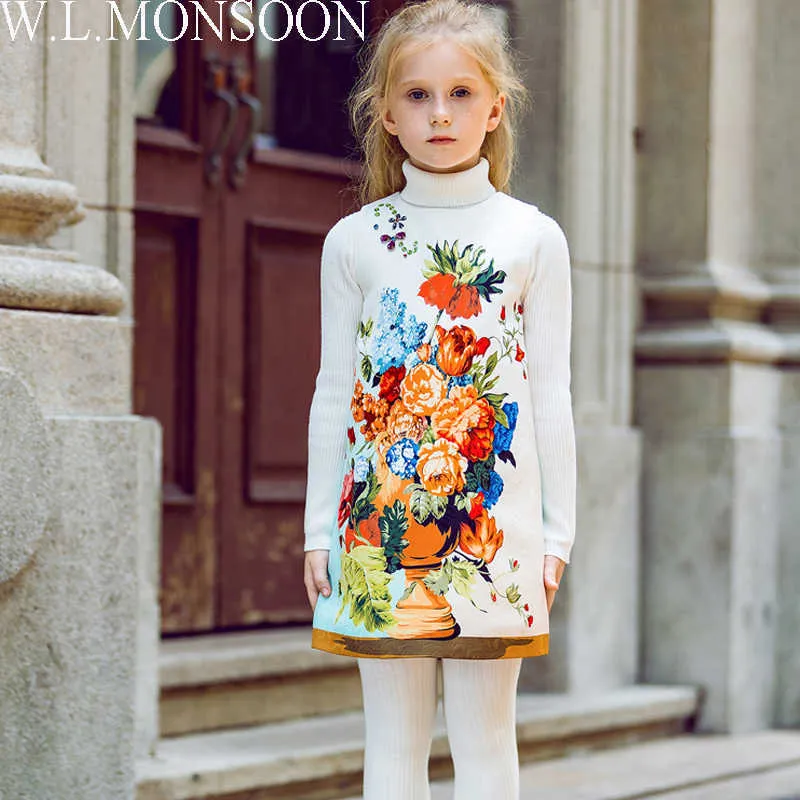 W.L.Monsoon bebê meninas vestidos de festa roupas de natal 2021 marca inverno crianças vestidos para meninas flor vestidos crianças vestido q0716