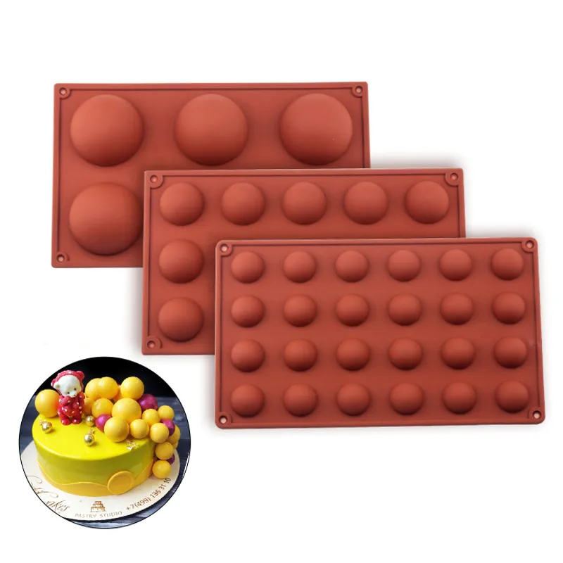 3 pçs / set hemisfério forma silicone 6/15/24 buracos alimentar acessórios de cozimento de gordura de chocolate molde de doces Bakeware Gadgets 210225