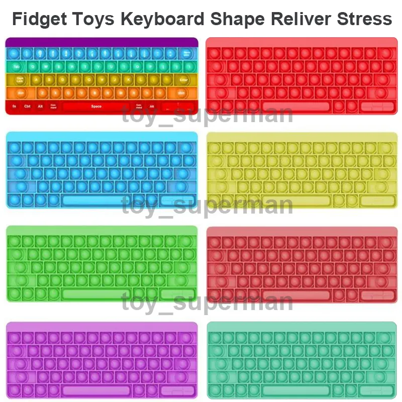 Fidget Toys Keyboard Design Pop Bubble Sensory Rainbow Silicone Stress Relief Decompression Toy for Special Needs Kids Adult