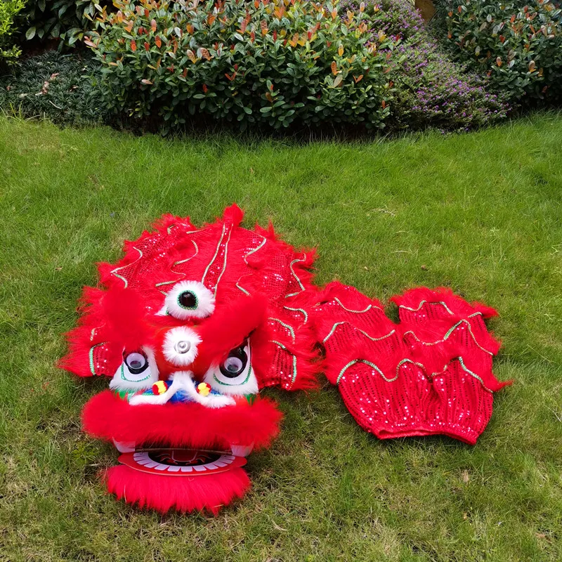 14 pollici Lion Dance Mascot Costume Kid età 5-10 Cartoon Pura lana Puntelli Sub Play Divertente Parade Outfit Dress Sport Festa tradizionale Carnevale