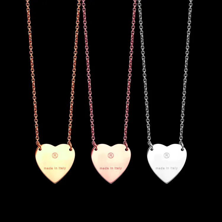 Never Fading Rvs Simple Heart Hanger Kettingen 3 Kleuren Vergulde Klassieke Stijl Logo Gedrukt Vrouwen Designer Sieraden