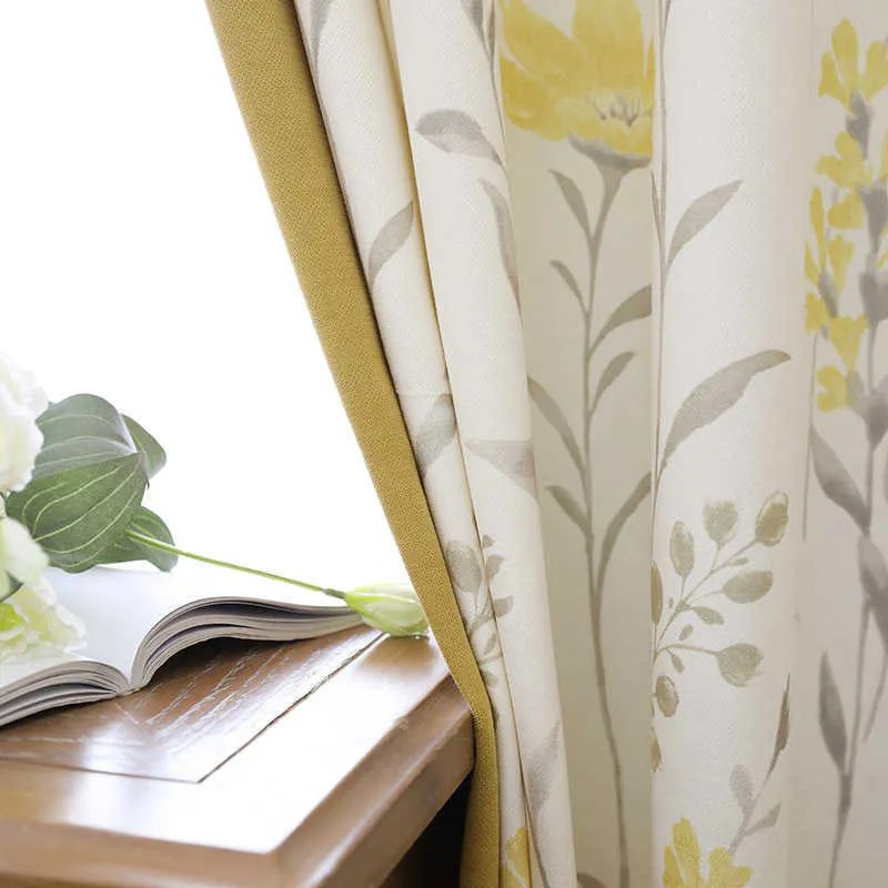 モダンなシンプルな小さな花のカーテンの生活のためのソリッドカラーシェヴェニ印刷牧歌的なモザイクのカーテンダイニングルームの寝室シェード210712
